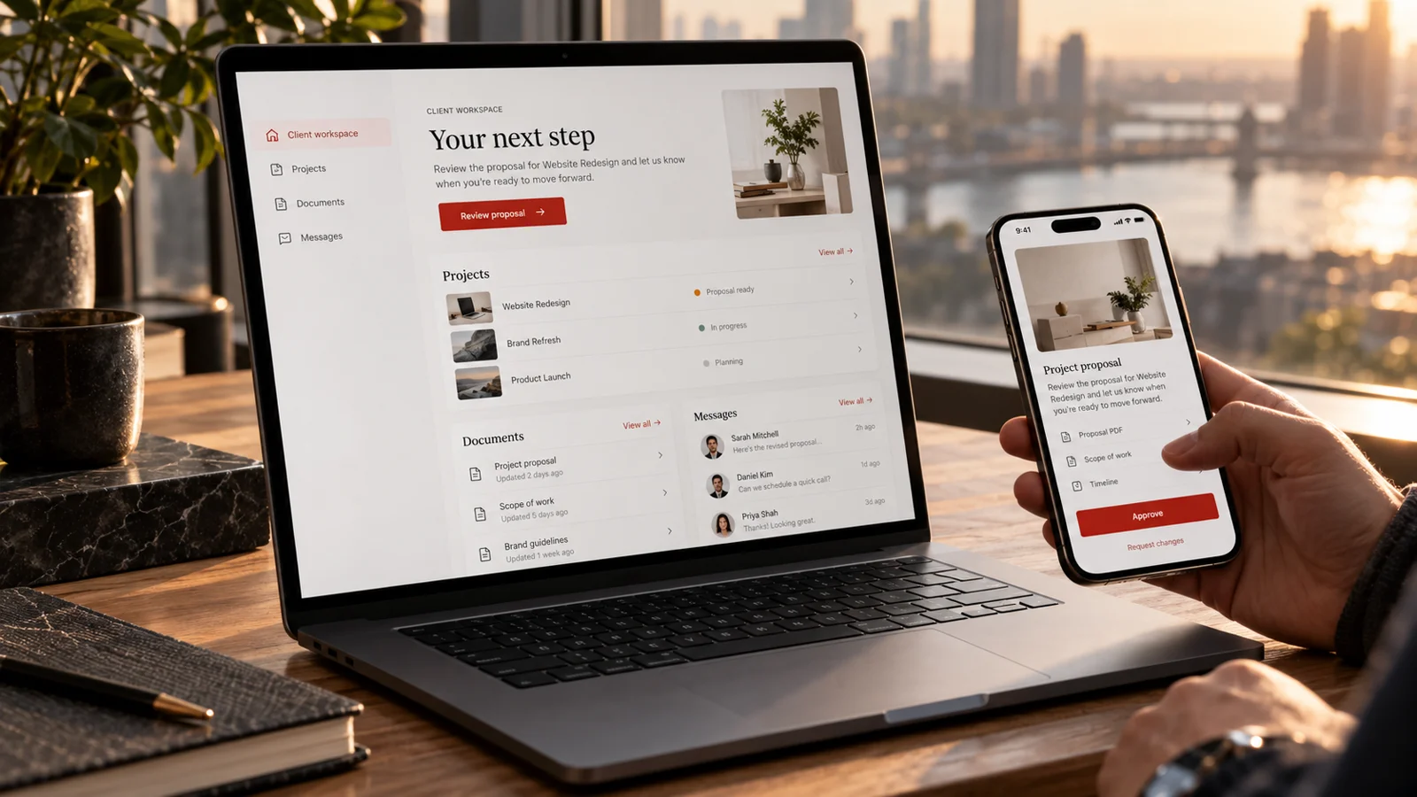 Concept customer portal on a laptop and phone