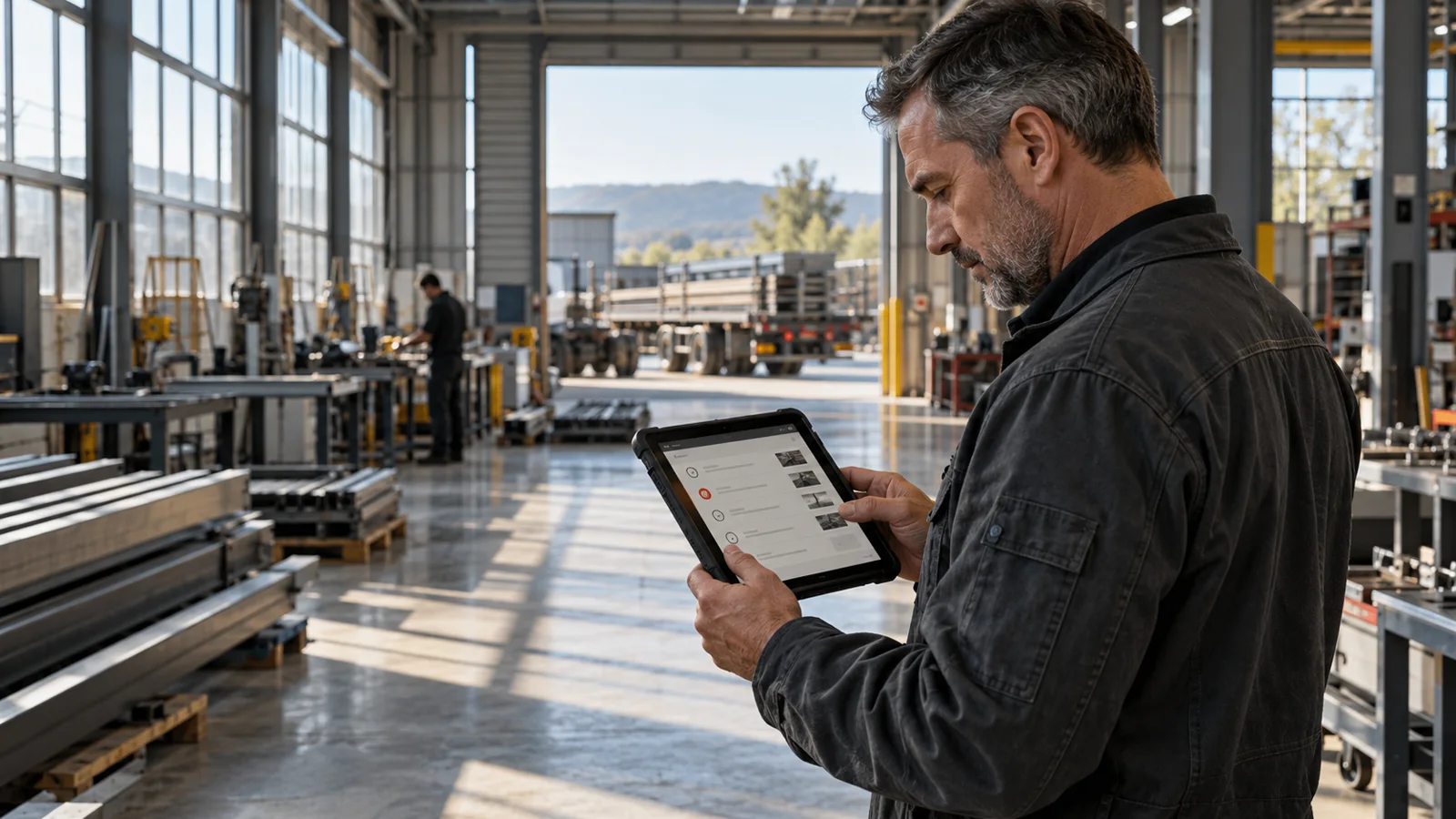 Concept field operations manager reviewing customer work on a tablet